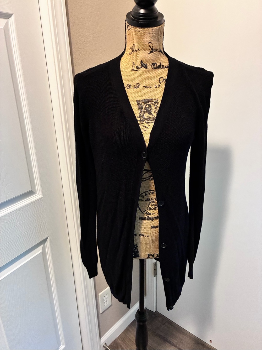 Cyrus Black V-Neck Button Ribbed Cardigan